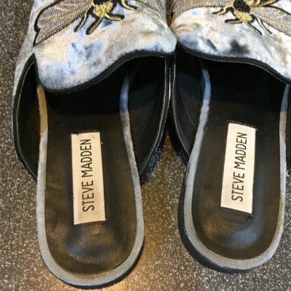 Steve Madden Blue-Gray and Gold Bee Embroidered Loafers - Picture 12 of 15